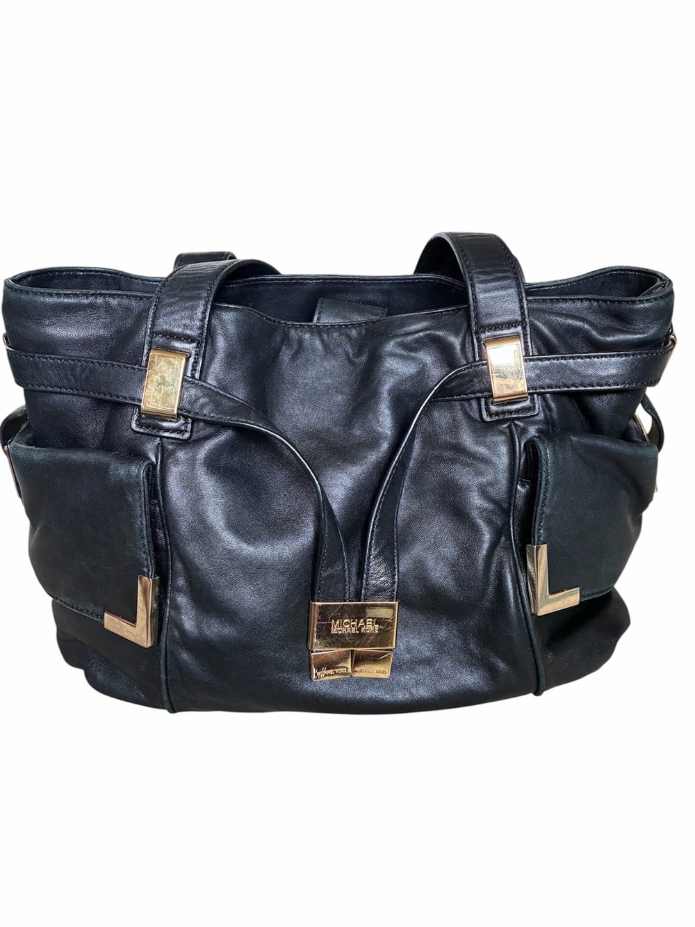 MICHAEL KORS EUC ‘BEVERLY’ LEATHER TOTE WITH GOLD ACCENTS